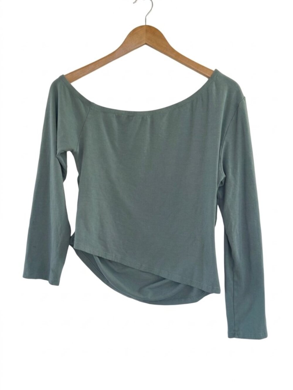CIDER Asymmetrical Hem Boat Neck Long Sleeve Top Blue Viscose Stretch Y2K